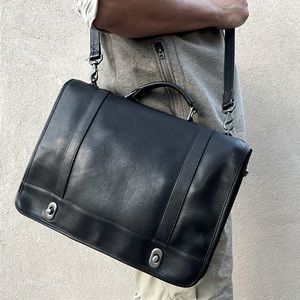 DILANA VTG Black Leather Travel Briefcase